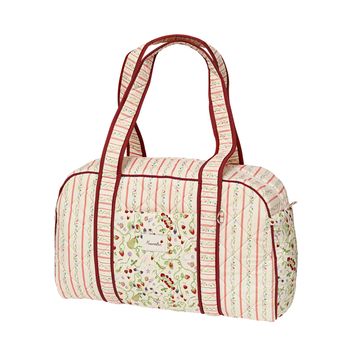 Maanesten Suvi Gewatteerde Tas Summer Stripes Peach met gewatteerde stof, strepen en bloemen, Model 4115