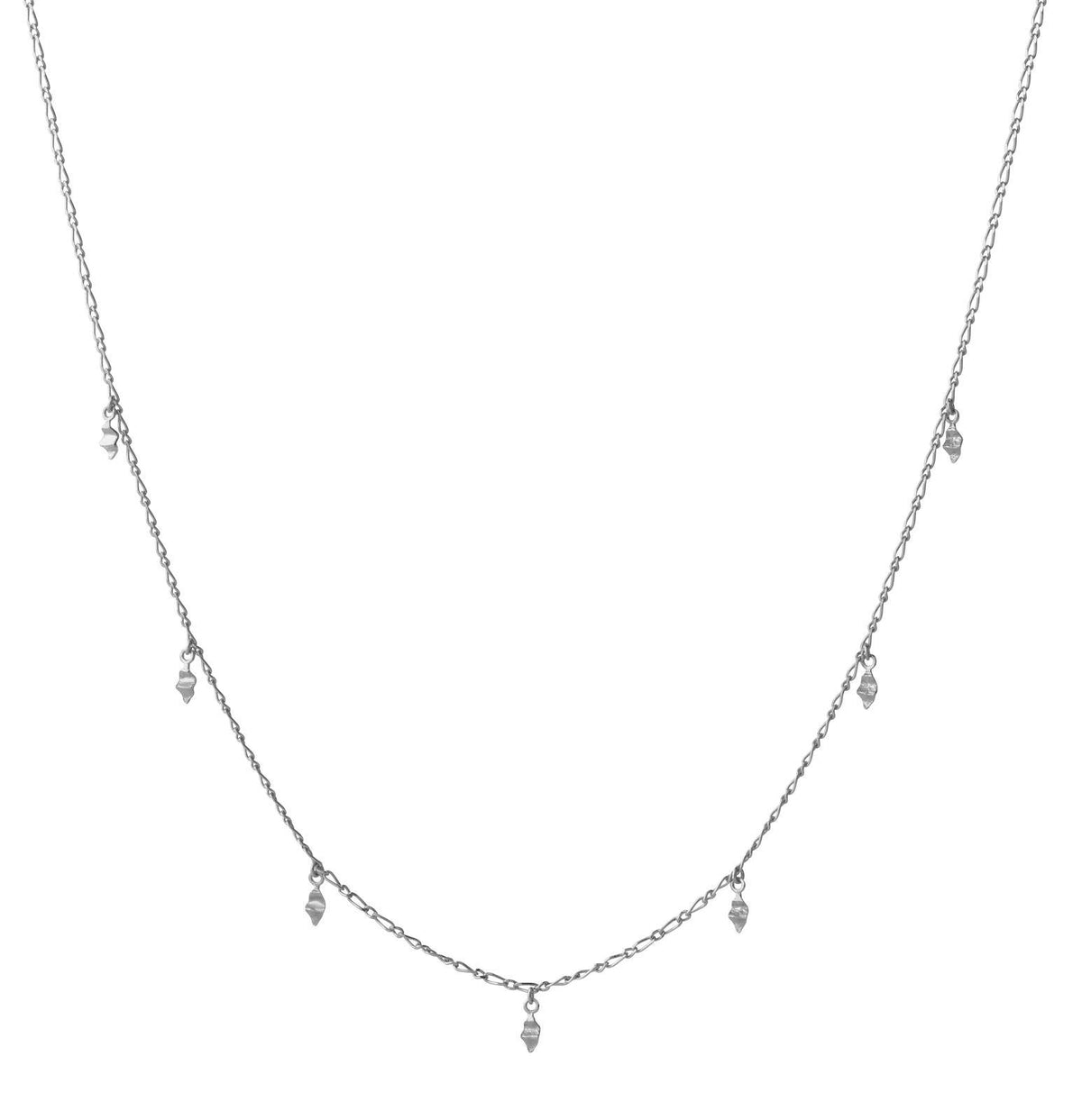 Maanesten Una ketting met kleine zilveren hangers aan een dunne ketting, eenvoudige en elegante stijl. Model 2500c-2500c-1.
