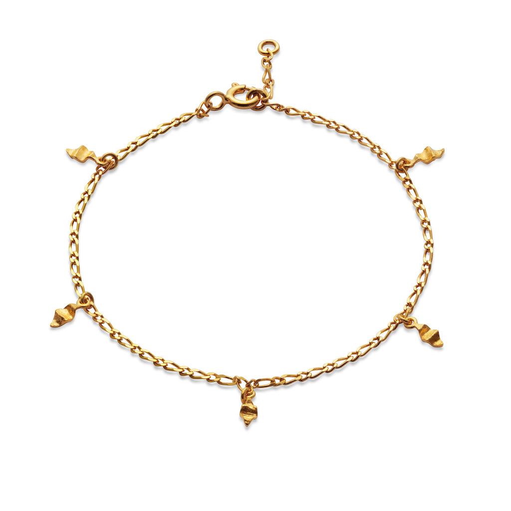 Maanesten Una Small Armband met vijf kleine gouden hangers in een uniek ontwerp aan een eenvoudige ketting, Model 8518a-8518a-1