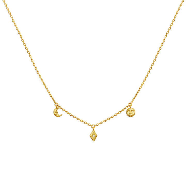 Maanestens Lea Vergulde ketting met maan, diamant en zon hanger in goud, Model 2806a-1