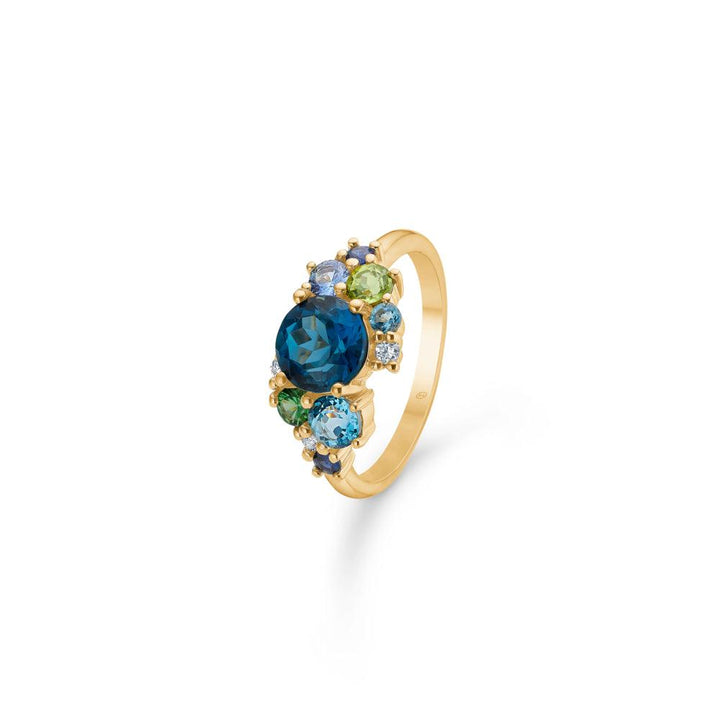 Mads Z 14kt Four Seasons Winterring met blauwe, groene en heldere stenen in goud, model 1546031-001.