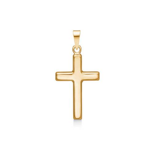 Mads Z 14kt Gold Cross 20 mm hanger in helder geel goud op een witte achtergrond. Model 8530541-1