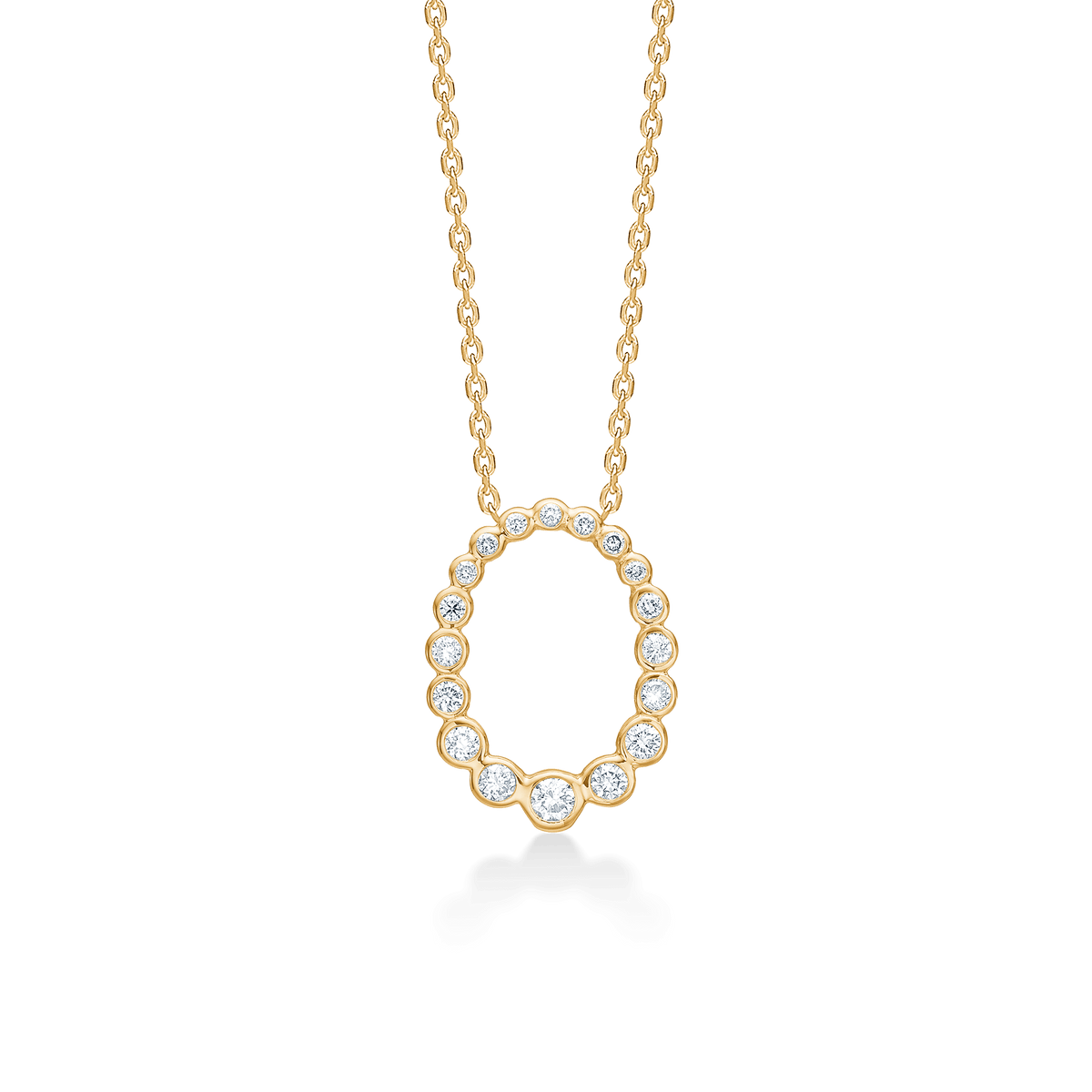 Mads Z Aurora's Kiss 14kt gouden hanger met diamanten, ovaal ontwerp aan fijne ketting. Modelnummer 1531115.