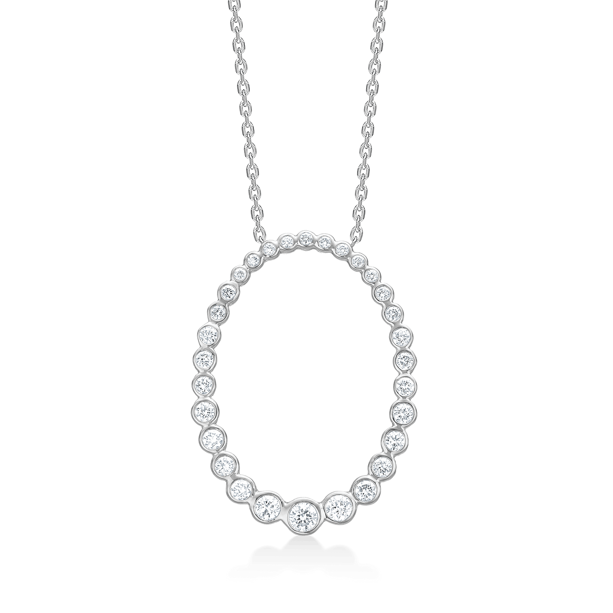 Mads Z Aurora's Kiss zilveren ketting met witte topaas, ovale hanger in gefacetteerde stijl. Model 2126116-1