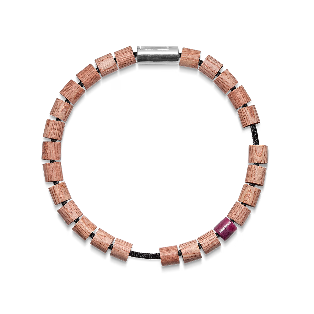 Mads Z Black Sun Cape Hatteras Lighthouse armband met houten kralen en een paars detail, Model 5159006-001