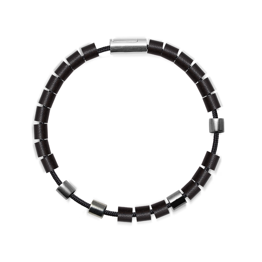 Mads Z Black Sun Trestles armband met zwart lederen schakels en zilveren details, model 5159030-001