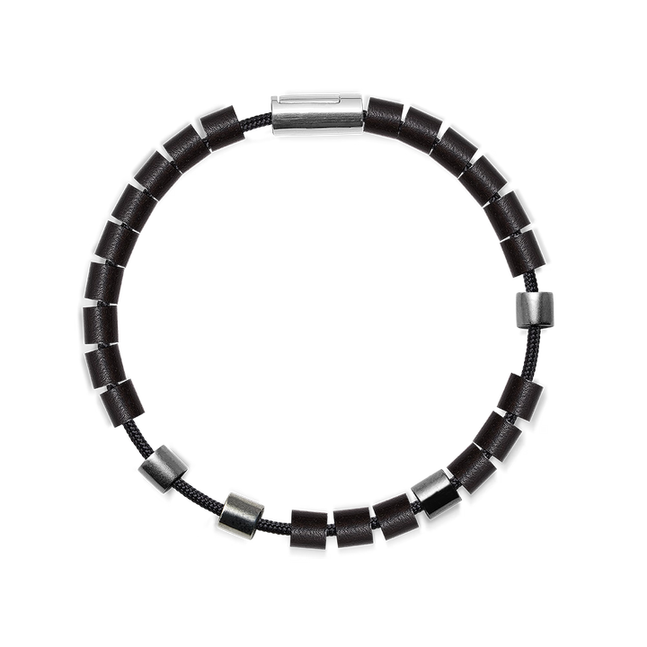 Mads Z Black Sun Trestles armband met zwart lederen schakels en zilveren details, model 5159030-001