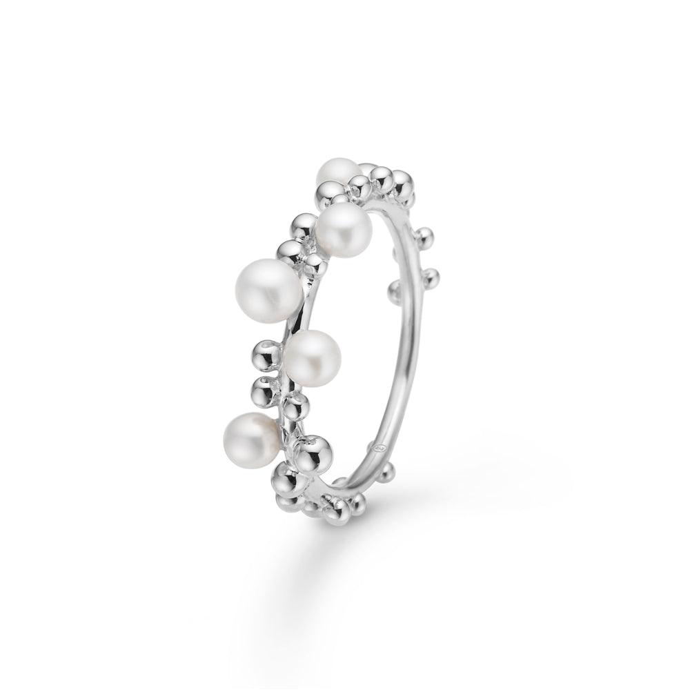 Mads Z Bubbles n Pearls zilveren ring met witte parels en bubbelontwerp, model 2143166-001-1