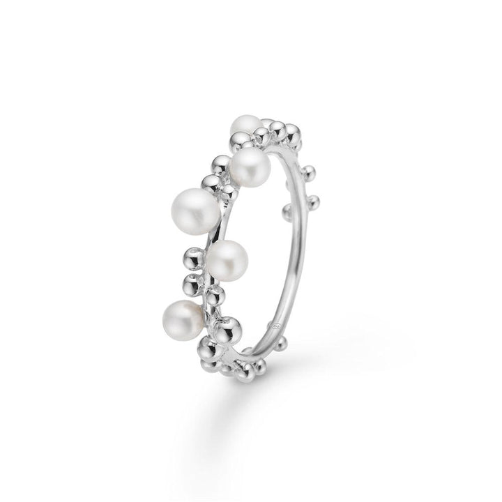 Mads Z Bubbles n Pearls zilveren ring met witte parels en bubbelontwerp, model 2143166-001-1