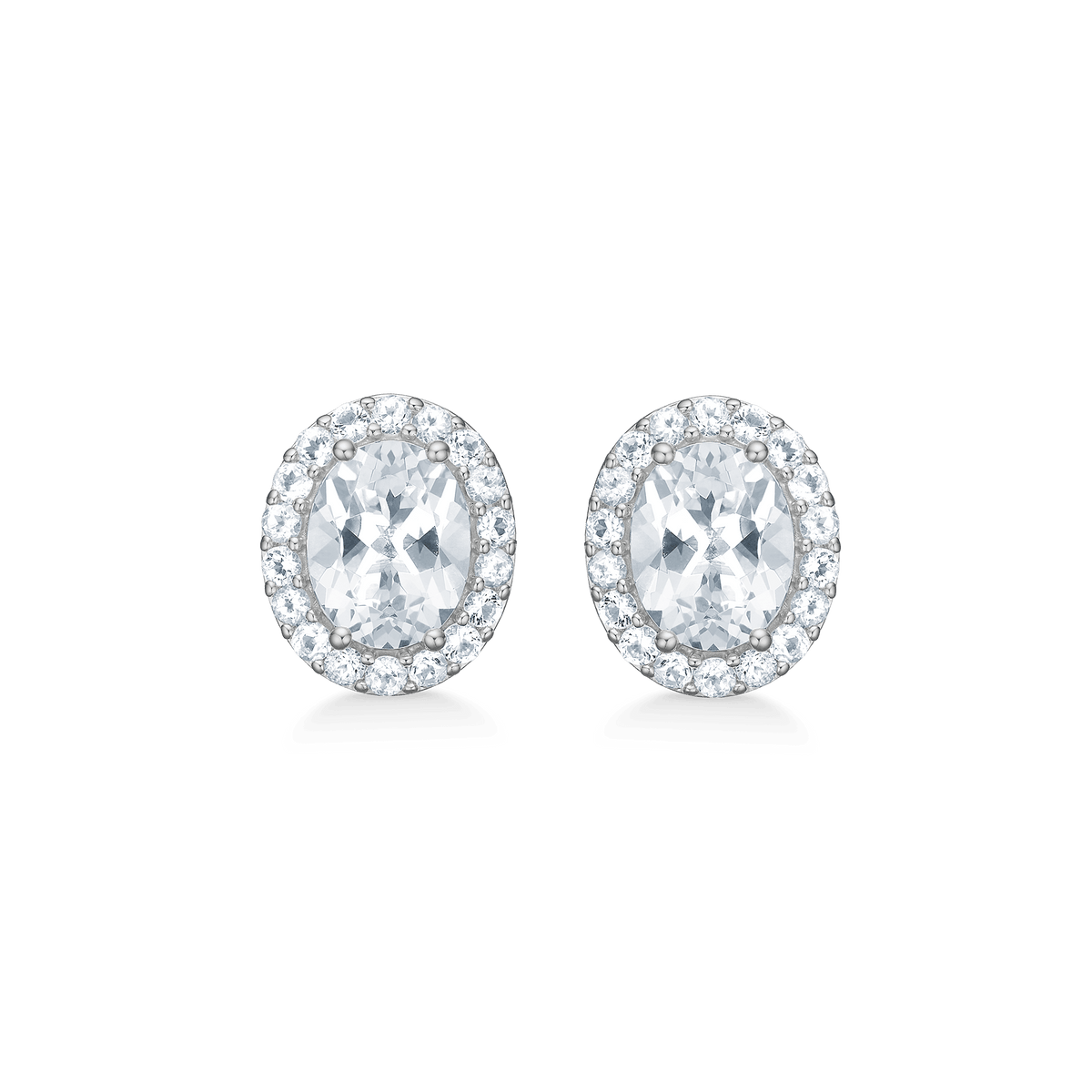 Mads Z Celestial by Medina zilveren oorbellen ovaal met witte topaas, ovale zilveren studs met gefacetteerde heldere steen, model 3116901-1.