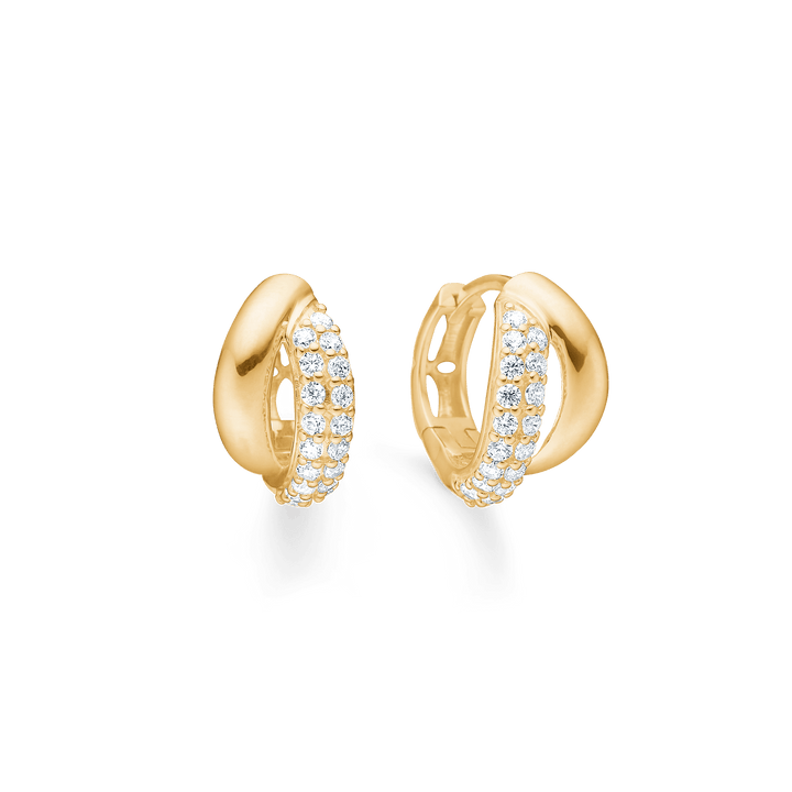 Mads Z Celia 8kt gouden oorringen met zirkonia, glanzende ovale oorbellen met twee rijen heldere stenen. Model3317009-1