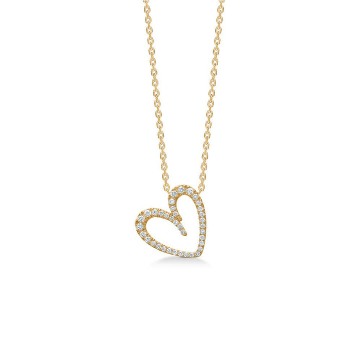 Mads Z Diamond Love 14kt gouden harthanger met diamanten in open vorm aan ketting. Model 1531064-1