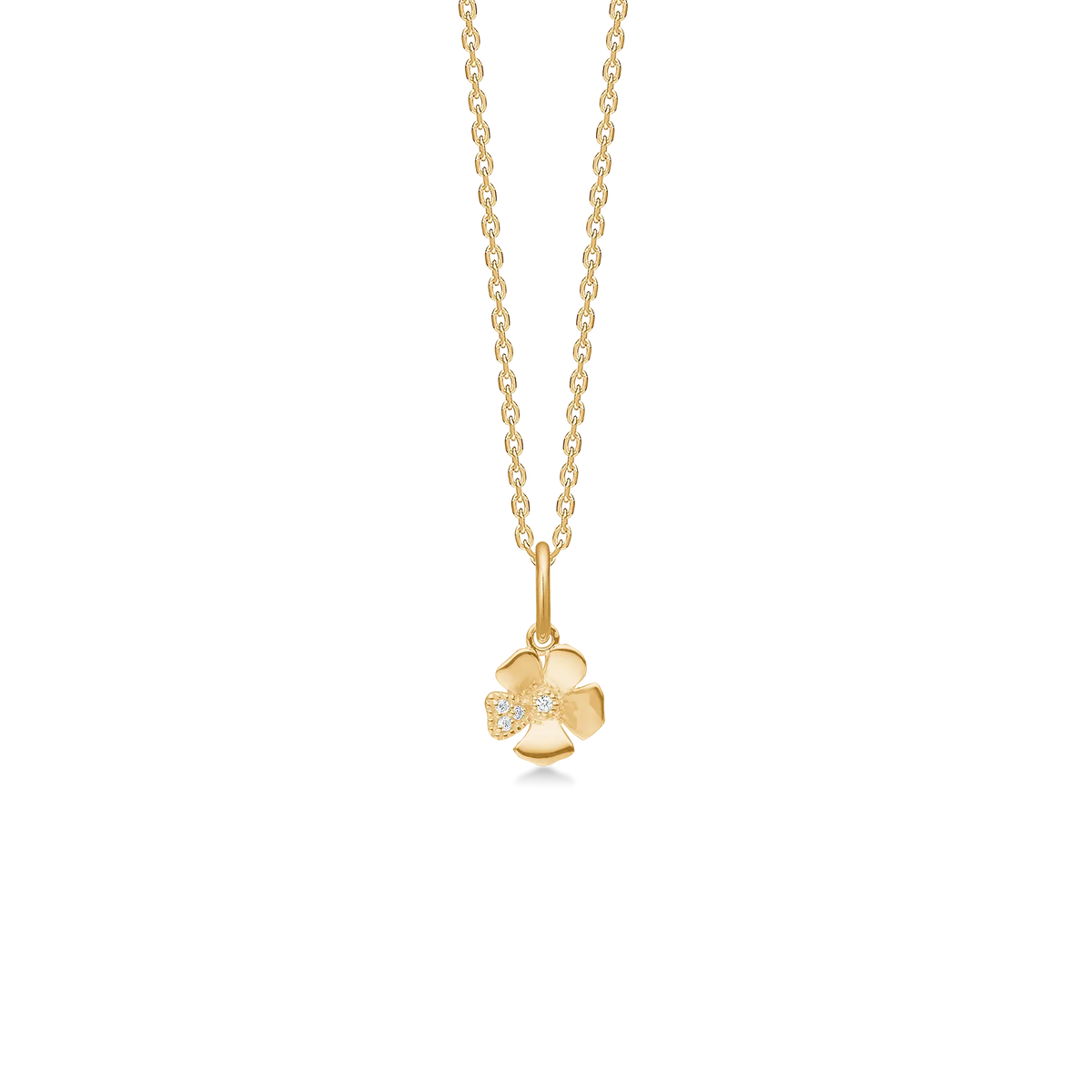 Mads Z Fleur 14kt gouden hanger met diamanten 7mm wordt gezien als een bloemvormige hanger met diamanten in helder goud. Model 1531111-1