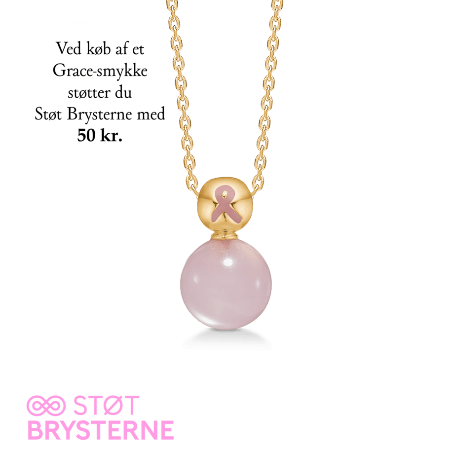 Mads Z Grace borstkankercampagne 2024 vergulde ketting met roze stenen en gouden schakels, model 2226201-1.