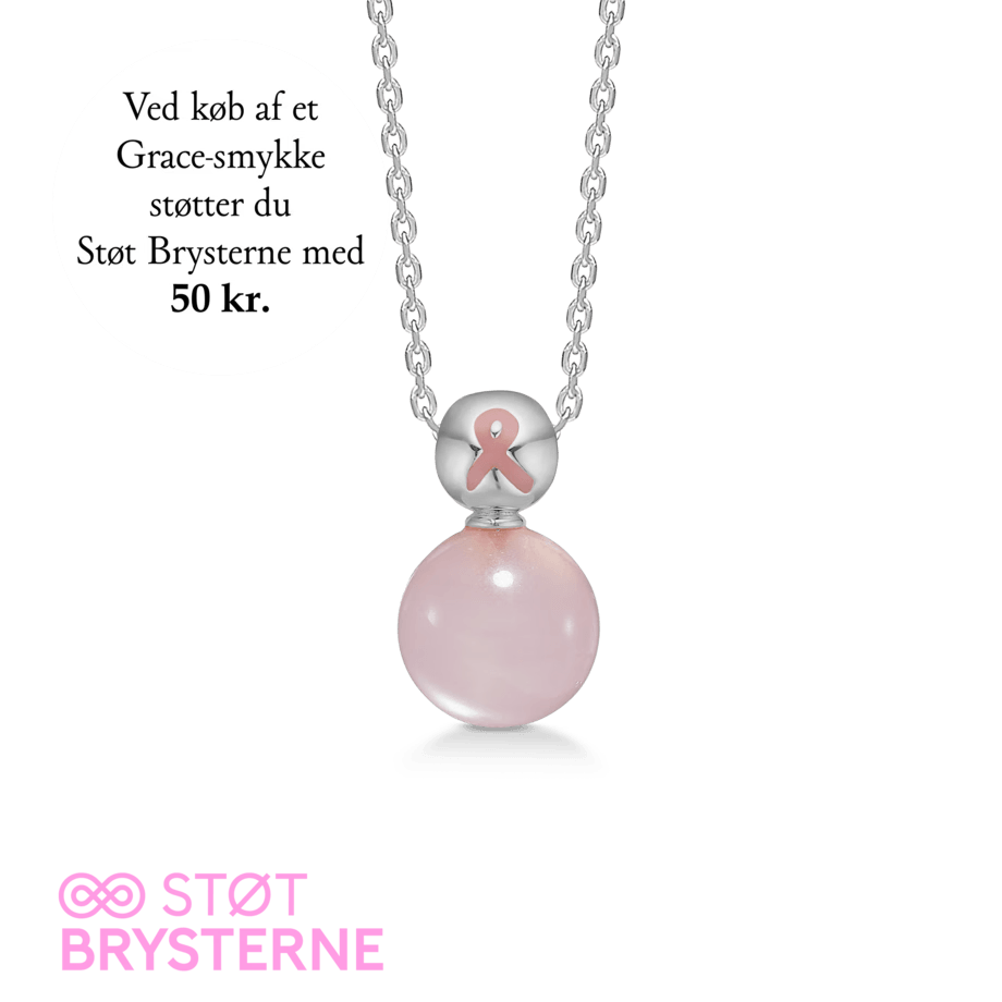 Mads Z Grace Breast Cancer Campaign 2024 zilveren ketting met roze bal en roze strik, model 2126201-1.