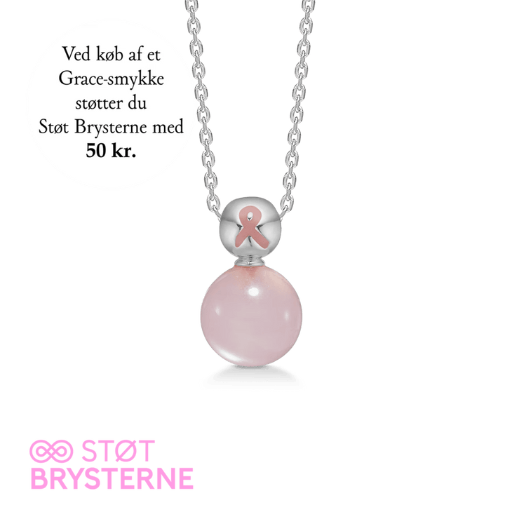 Mads Z Grace Breast Cancer Campaign 2024 zilveren ketting met roze bal en roze strik, model 2126201-1.