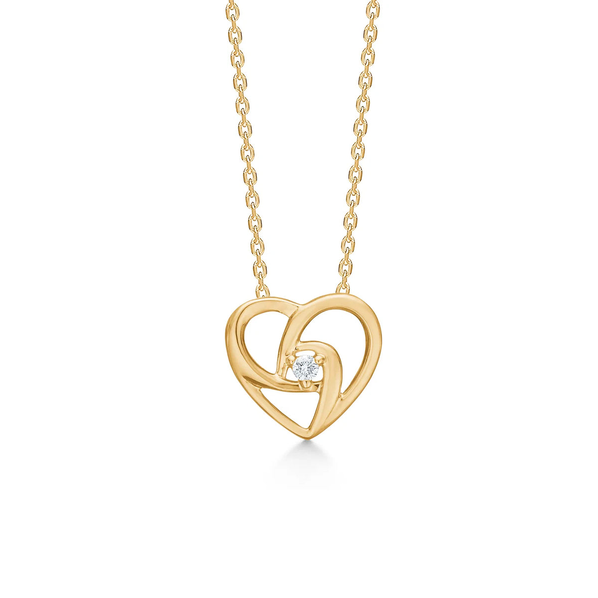 Mads Z ketting harthanger in 14kt goud met 0,03 ct diamant, elegant open hart, model 1521046-1.