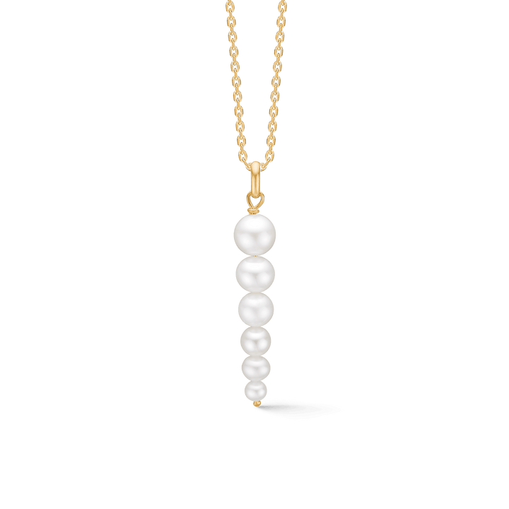 Mads Z Ida hanger in 8 karaat goud met vijf witte gekweekte parels aan een ketting. Model3333103-1