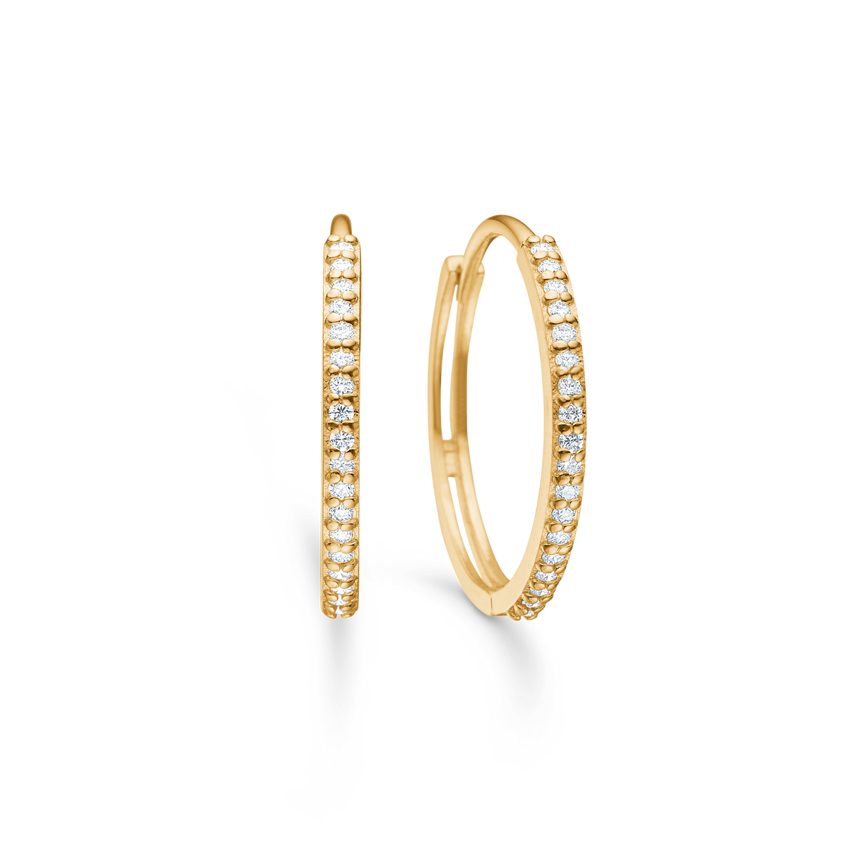 Mads Z Lumina 14kt gouden oorringen met diamanten, ronde oorringen met glanzende stenen, model 1511086-1