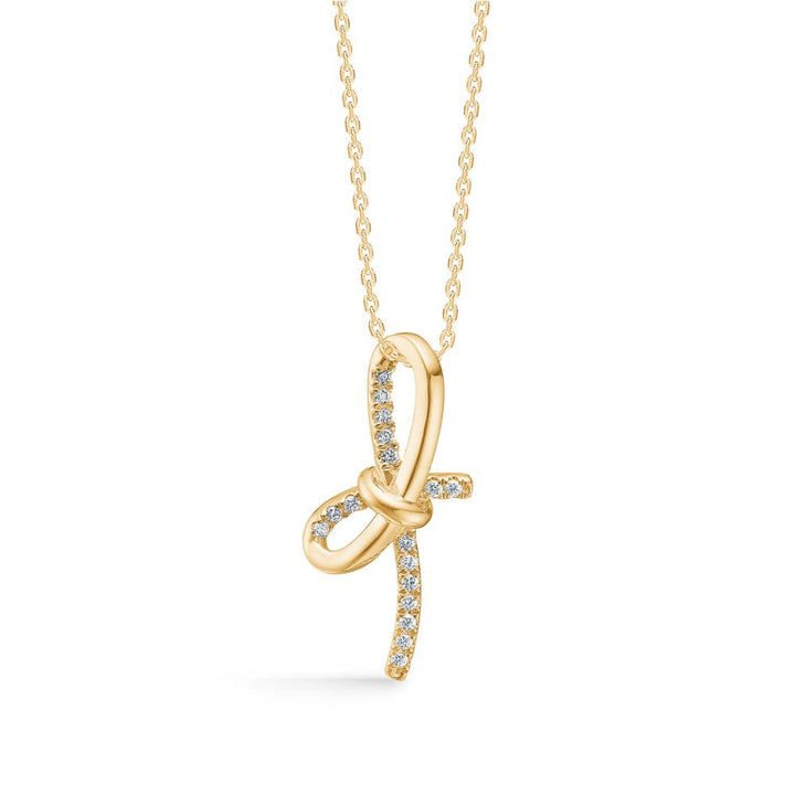 Mads Z Miss Butterfly gouden strikhanger met diamanten, elegant in glanzend goud, model 1531003-1.