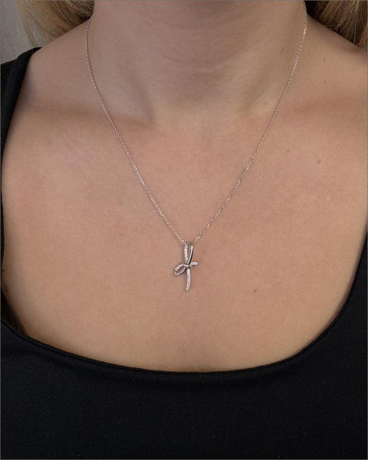 Mads Z Miss Butterfly sølv halskæde med sløjfe vedhæng, forside, model 56200