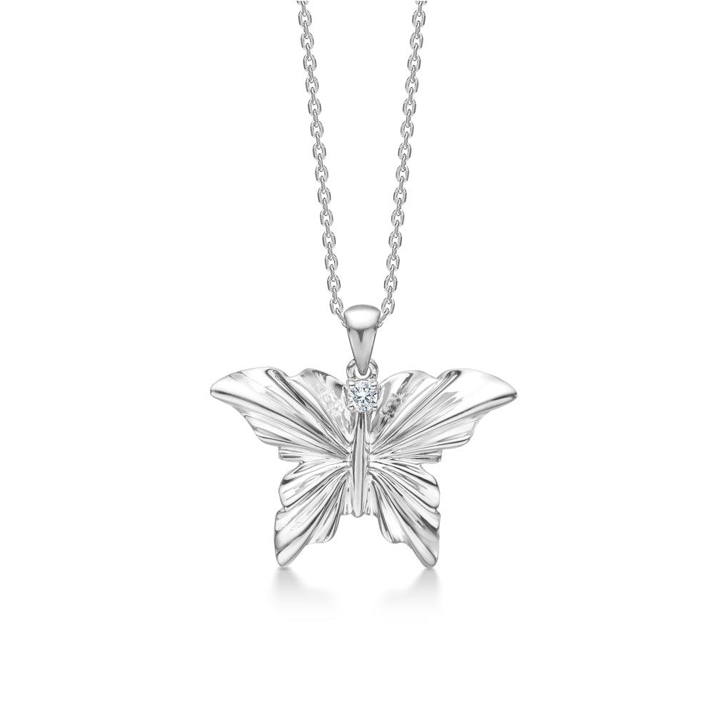 Mads Z Monarch zilveren ketting met vlindermotief, glanzend oppervlak en heldere steen, model 2126155-1