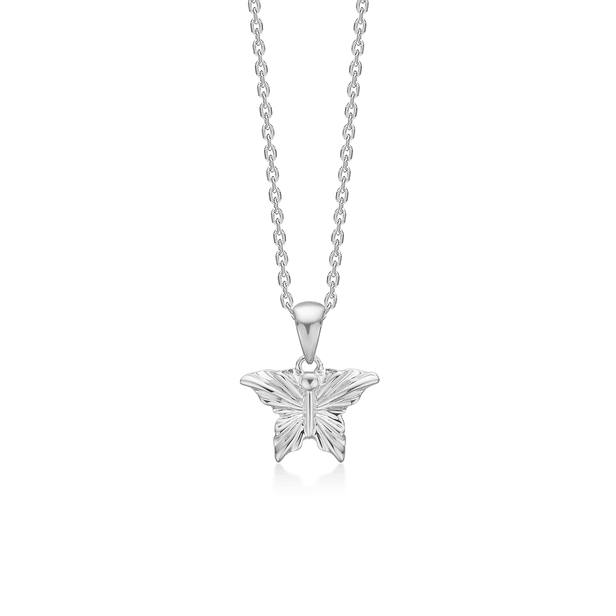 Mads Z Monarchvlinderketting in zilver met een gedetailleerde vlinderhanger aan een eenvoudige ketting. Model 2120155-1