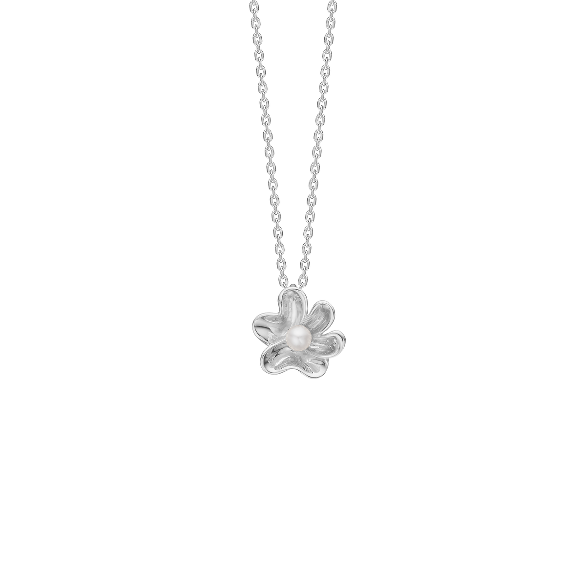 Mads Z Pearlily ketting in zilver met bloemvormige hanger en witte parel, model 2123039