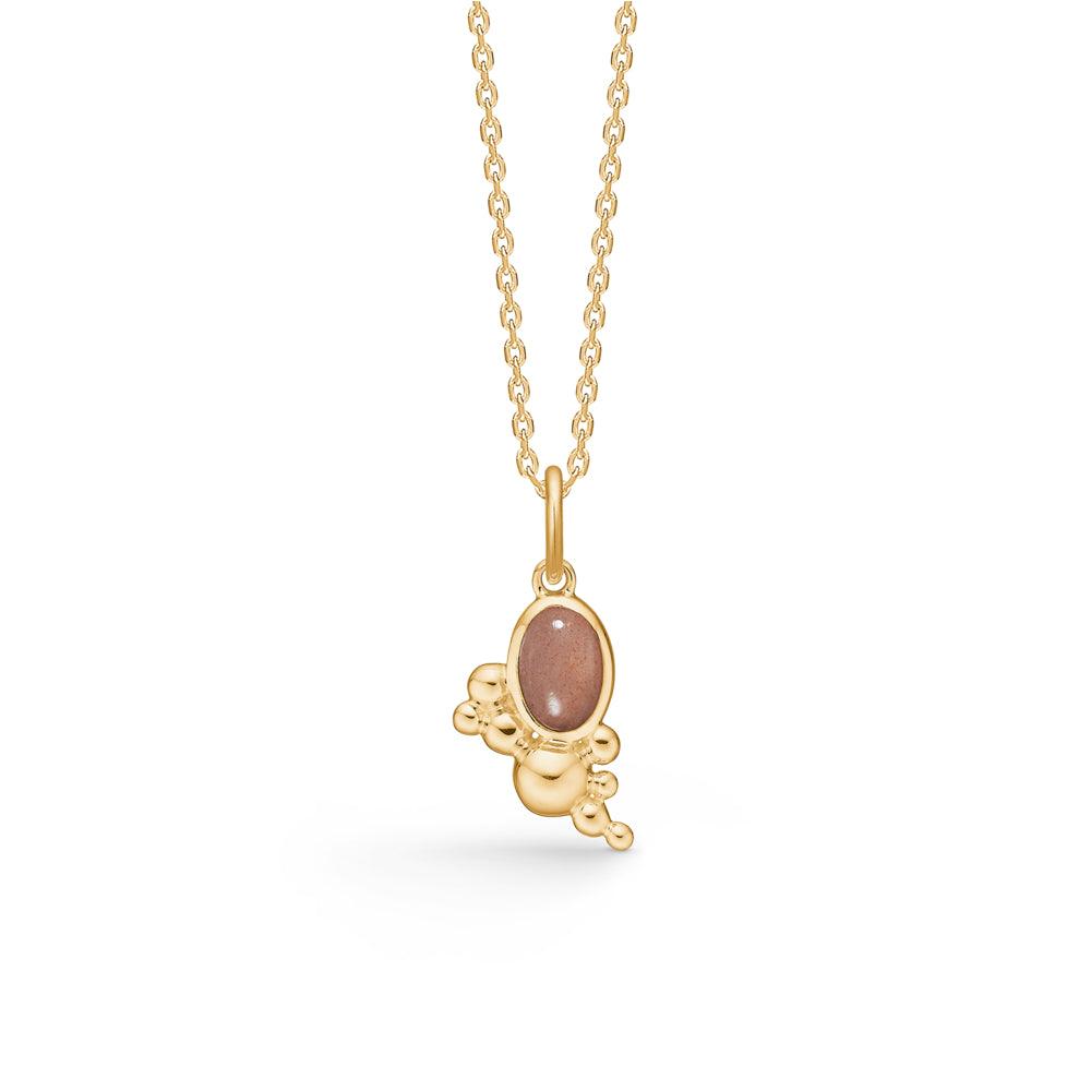 Mads Z Precious Bubbles 14kt gouden hanger met. peach moonstone, oval design on fine chain. Model 1536126-1