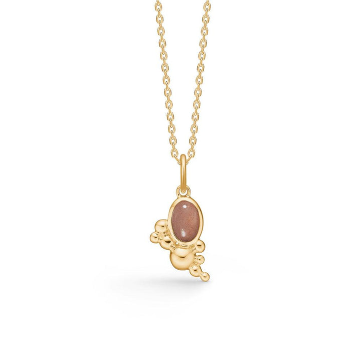 Mads Z Precious Bubbles 14kt gouden hanger met. peach moonstone, oval design on fine chain. Model 1536126-1