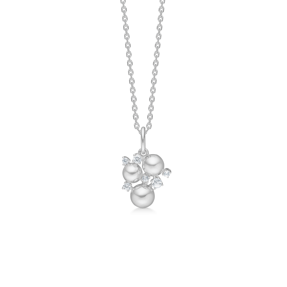Mads Z zilveren ketting Champaign hanger met ronde parels en fonkelende stenen, Model 2126114-1.