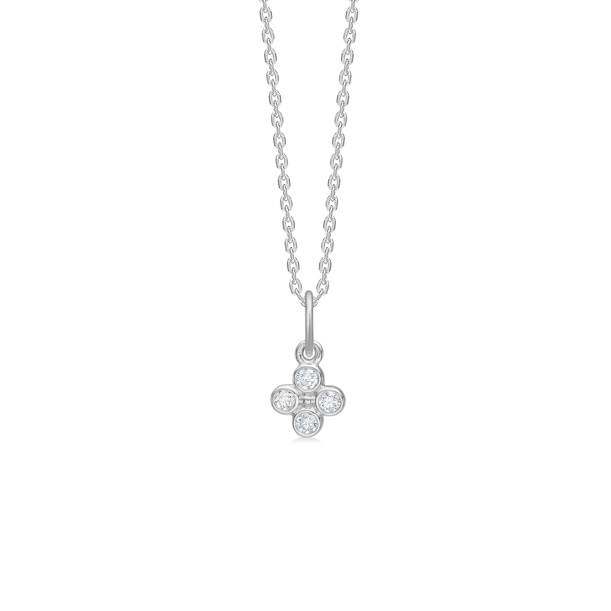 Mads Z Sophia's Bloom zilveren ketting met witte topaas, kleine ronde bloemenhanger in zilver, Model 2126194-1