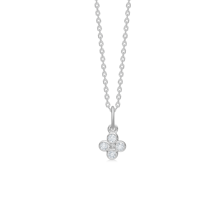 Mads Z Sophia's Bloom zilveren ketting met witte topaas, kleine ronde bloemenhanger in zilver, Model 2126194-1
