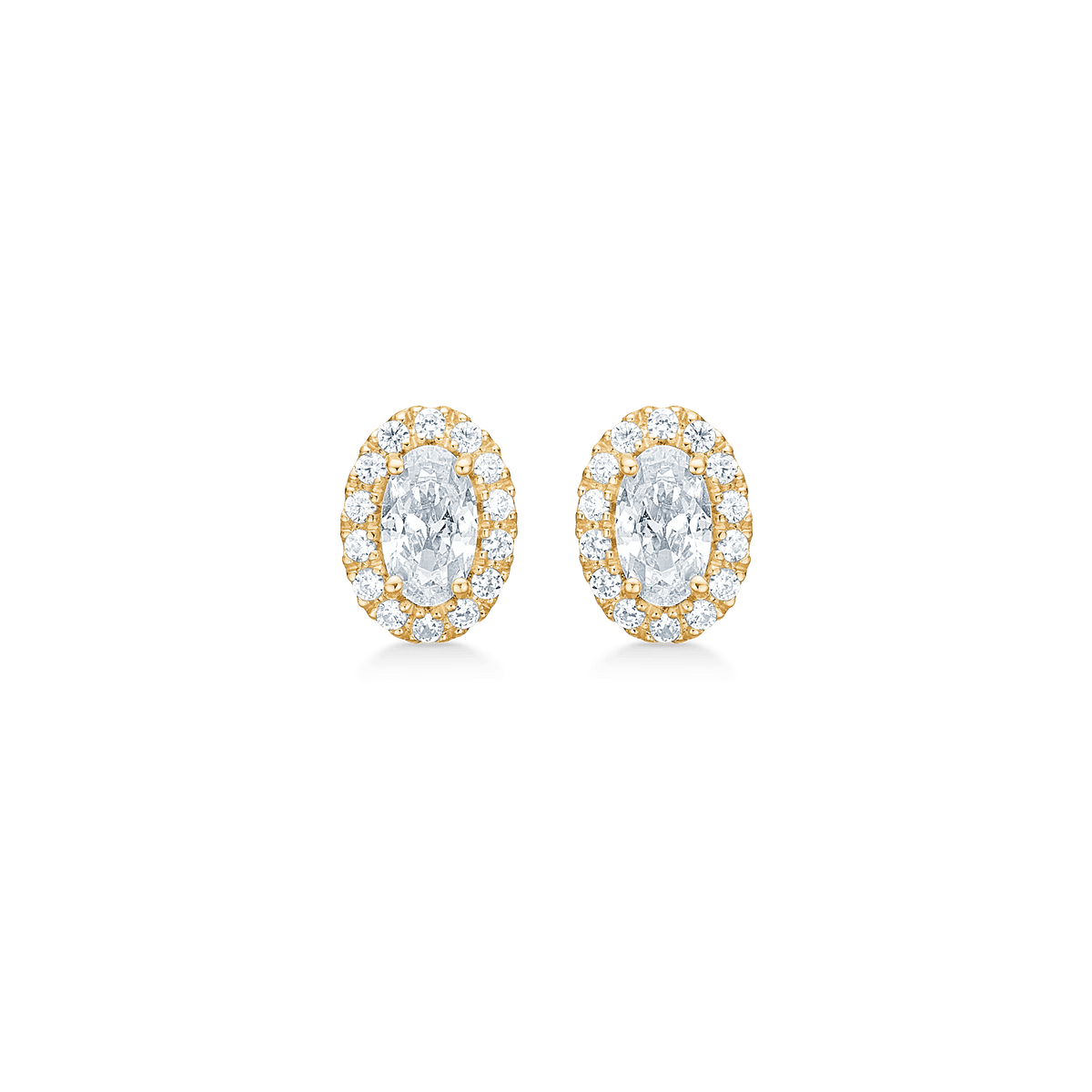 Mads Z Stellar 8kt gouden studs afgebeeld als een set ovale studs met heldere stenen, model 3317001-1.