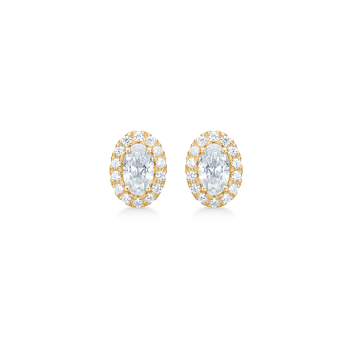 Mads Z Stellar 8kt gouden studs afgebeeld als een set ovale studs met heldere stenen, model 3317001-1.