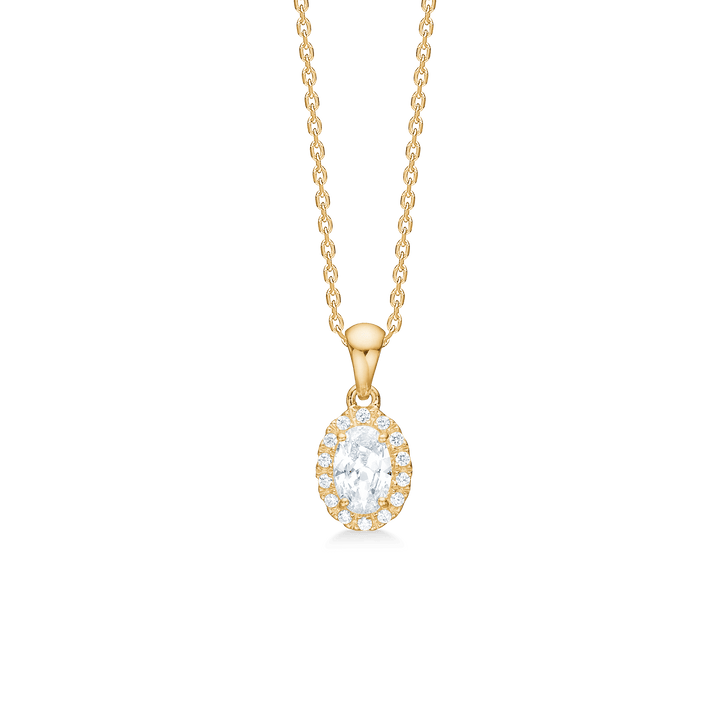 Mads Z Stellar 8kt gouden hanger met zirkonia, ovaal ontwerp met heldere stenen. Model3337001-1