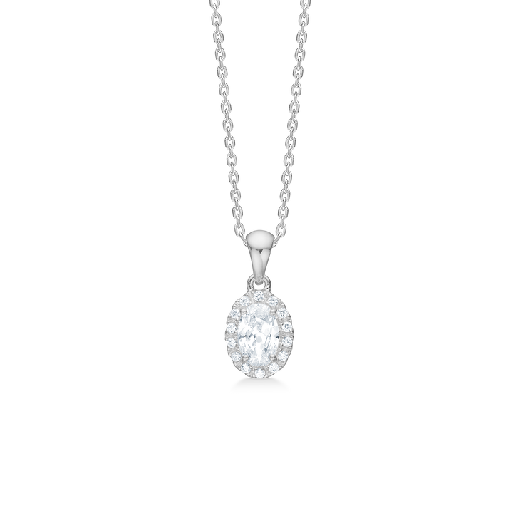 Mads Z Stellar ketting in zilver met ovale fonkelende hanger van heldere stenen, model 3127001.
