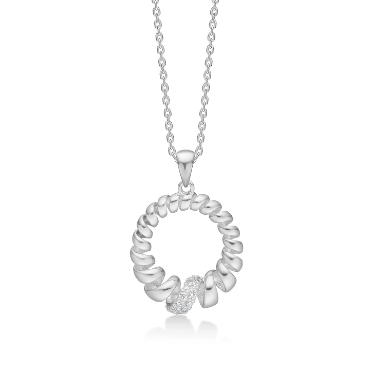 Mads Z Swirl White Topaz zilveren ketting met gedraaide cirkel en fonkelende stenen, model 2126159.