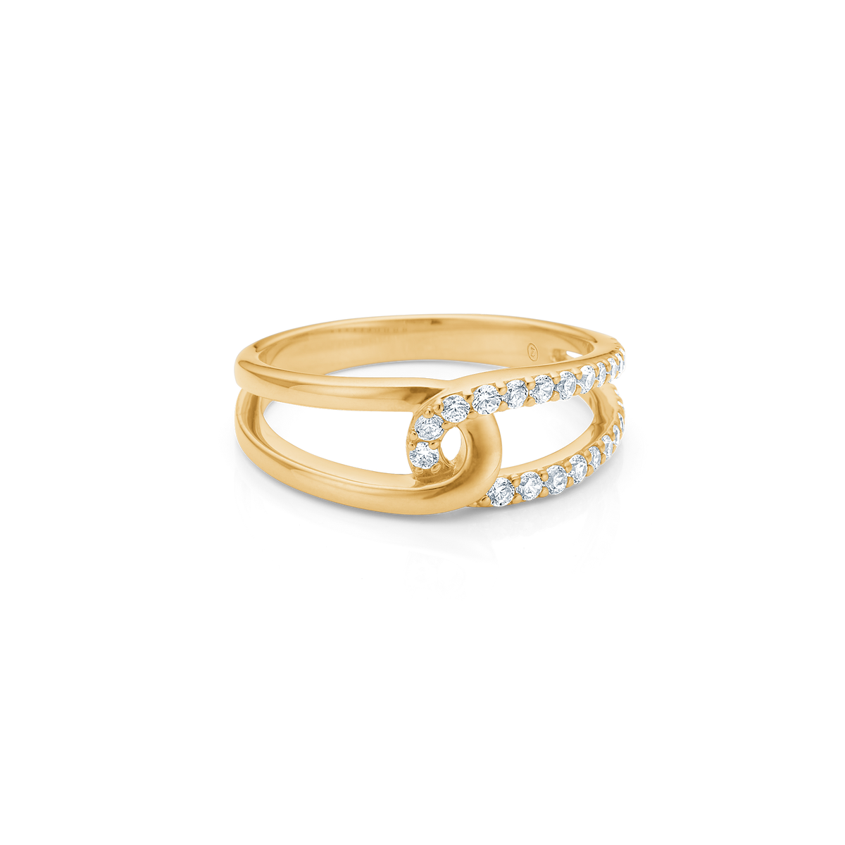 Mads Z Swoosh Ring in 8 karaat goud met zirkonia, elegante open ring met steendetail. Modelnummer 3347025-001