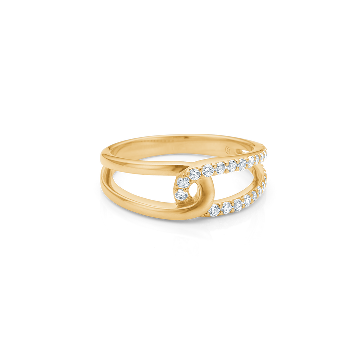 Mads Z Swoosh Ring in 8 karaat goud met zirkonia, elegante open ring met steendetail. Modelnummer 3347025-001