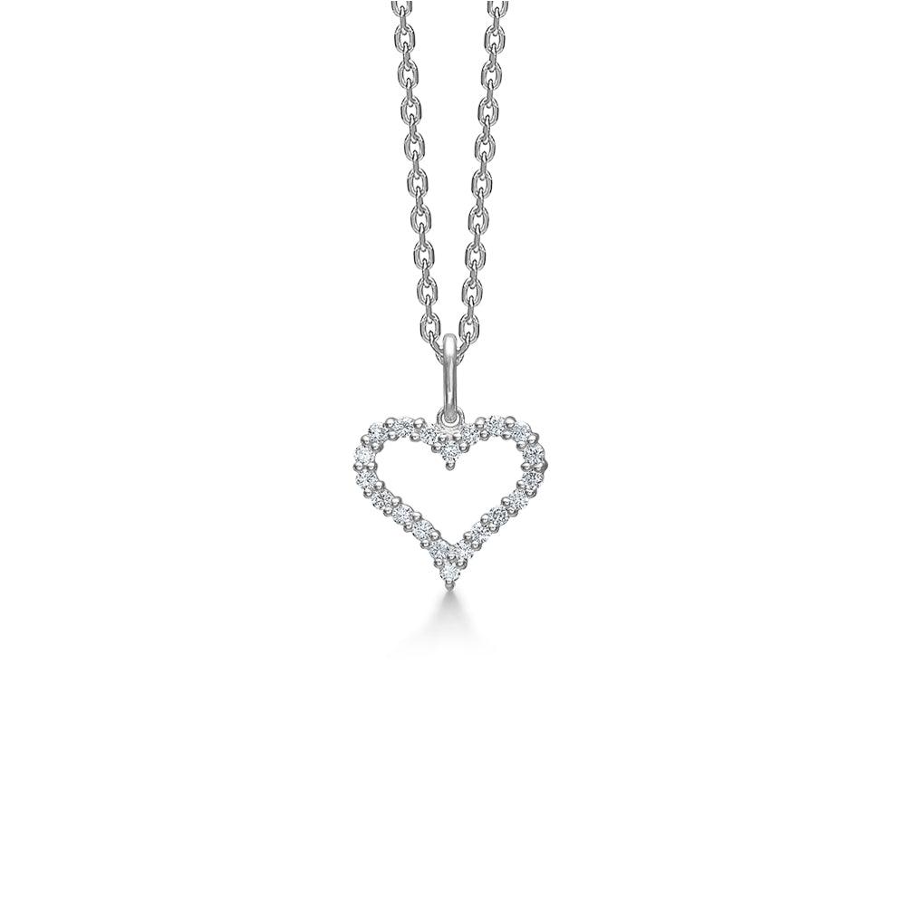 Mads Z Tender Heart 14kt witgouden harthanger, open hartontwerp met heldere stenen, model 1631320-1