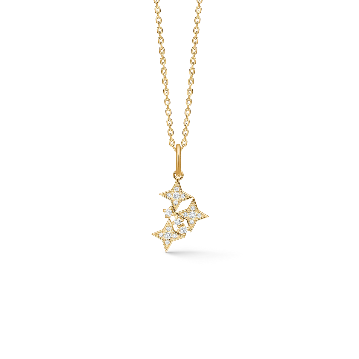 Mads Z Vesper 14kt gouden hanger met stervorm en fonkelende diamanten aan ketting, model 1531197-1.