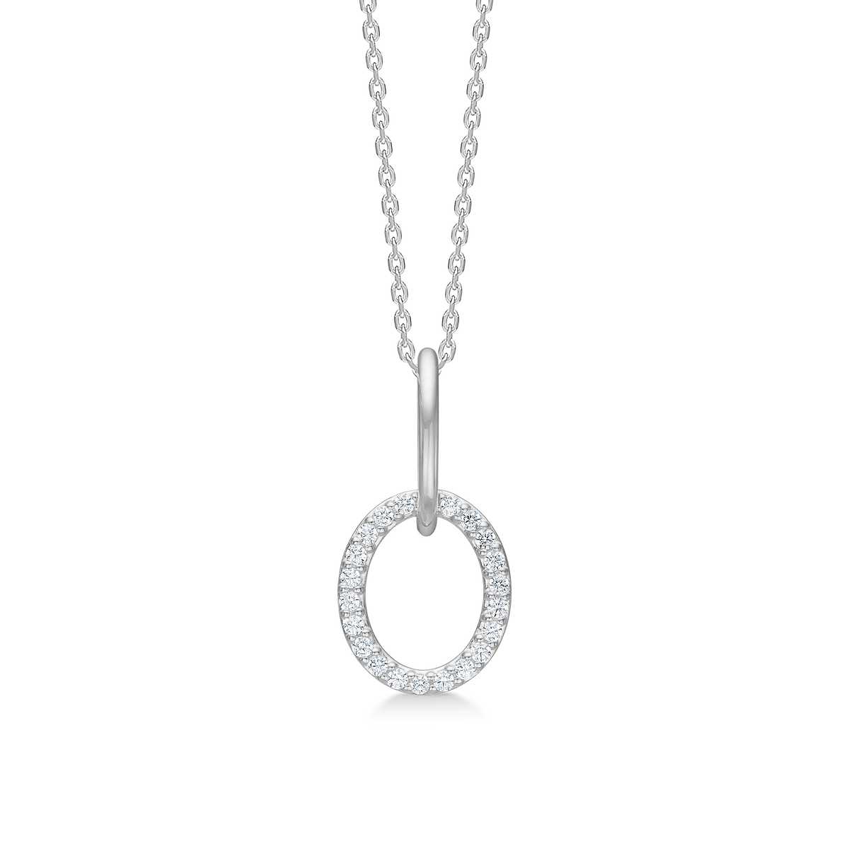 Mads Z Altviool ketting in zilver met ovale hanger bezet met kleine heldere steentjes. Model3127004.