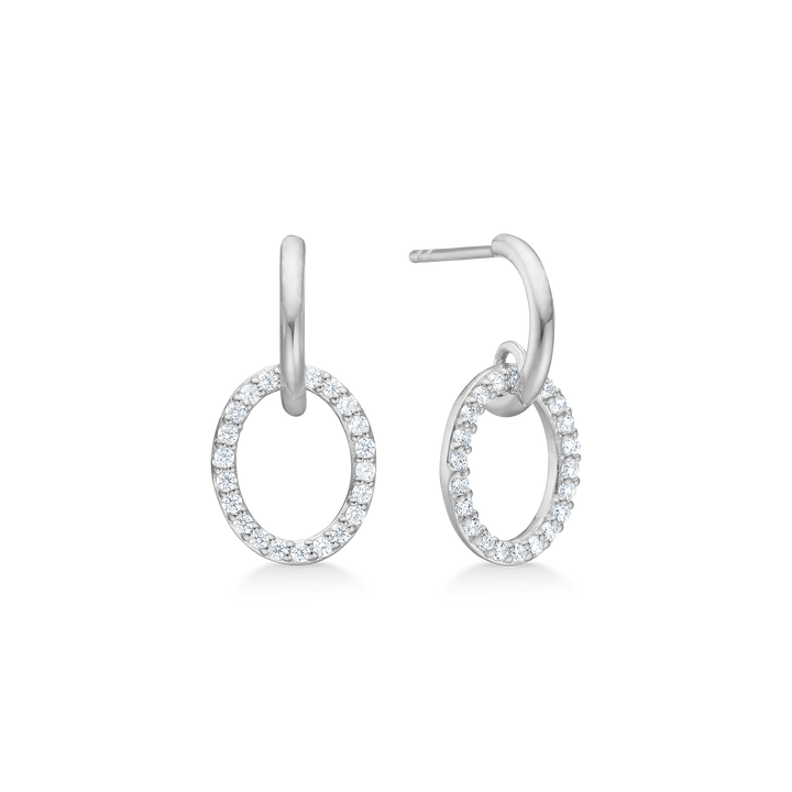 Mads Z Viola oorbellen in zilver met ronde ring versierd met heldere stenen, model 3117004-1