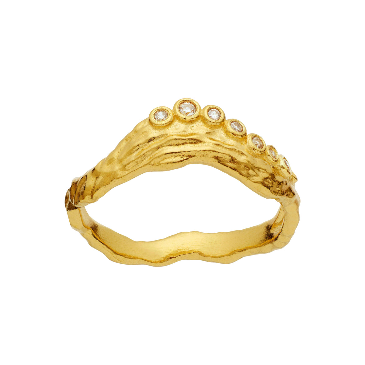 Mannesten Selene vergulde ring met zirkonia met organische vorm en zes heldere stenen, Model 4866a-001-1.
