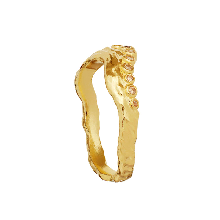 mannesten-selene-vergulde ring met organische vormen en kleine heldere zirkonia steentjes, model 4866a-001-2