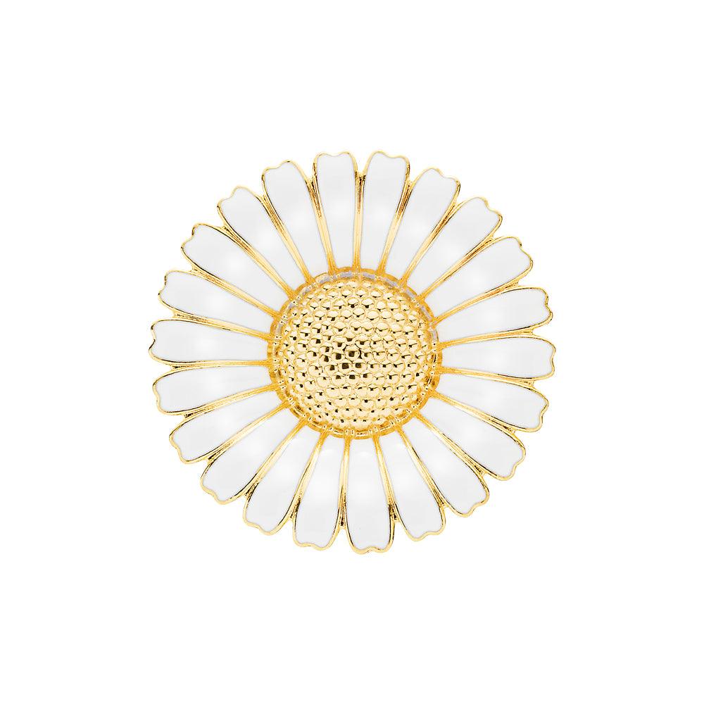 Daisy broche verguld 43 mm met witte en gouden kleur, bloemvormige sieraden. Model904043-M