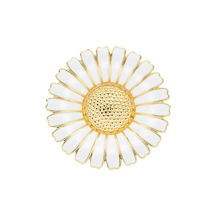 Daisy broche verguld 43 mm met witte en gouden kleur, bloemvormige sieraden. Model904043-M