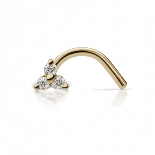 Maria Tash Neuspiercing 18kt Gold Diamond Trinity, neussieraad in goud met drie diamanten, Model ntrd-yg-w3-nr-001-1.