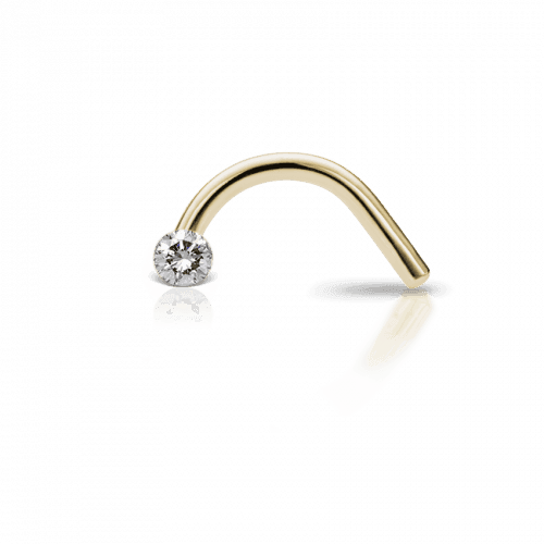Maria Tash neuspiercing 18kt gouden onzichtbare gezette diamant, gebogen model met heldere diamant, model NIVD-YG-W15-NR-001.
